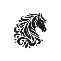 Black Color Horse silhouette design Vector Illustration, Solid White Background 16.eps