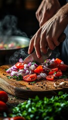 Chef s Hands Expertly Chop Fresh Vegetables, Creating a Colorful and Healthy Culinary Masterpiece.