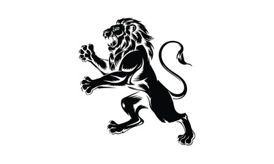 Lion silhouette vector art design mascot icon logo, Royal king lion crown logo vector. Premium luxury brand identity lion animal vector illustration cute cartoon lion isolated on white background.