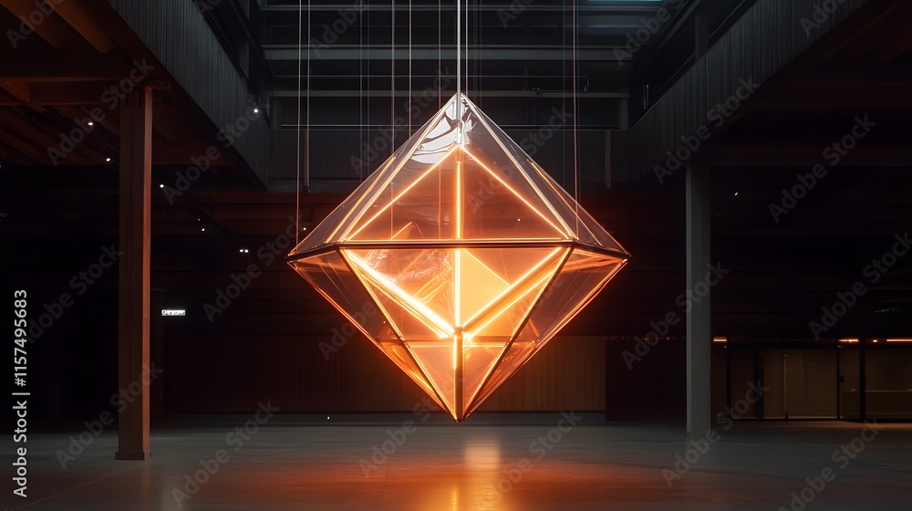 Poster illuminated pyramid sculpture modern art gallery 3d visual display urban environment abstract concep