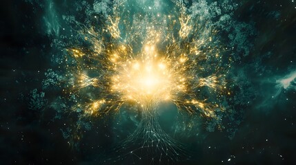 Fototapeta premium Illuminated tree of life cosmic background digital art abstract ethereal concept