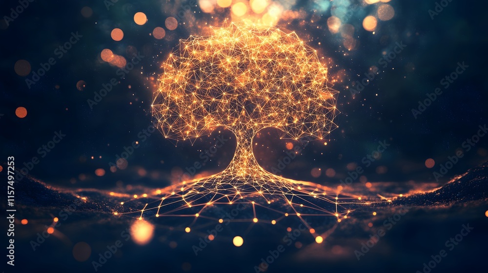 Aufkleber illuminated tree of life nature digital art forest environment close-up view concept of growth and c