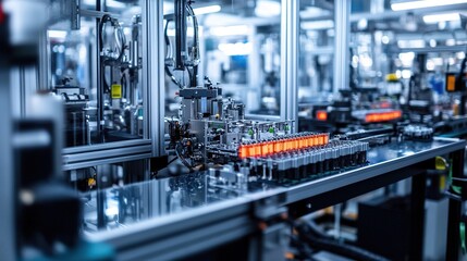 Fototapeta premium Machines assembling products with precision and speed in a state-of-the-art factory.