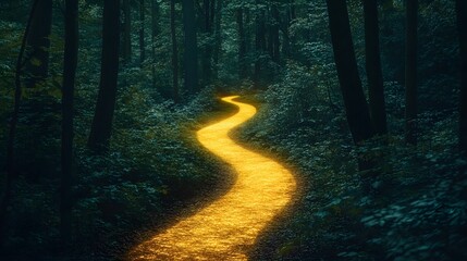 Obraz premium Illuminated path through enchanted forest nature photography mystical environment serene viewpoint dreamlike concept