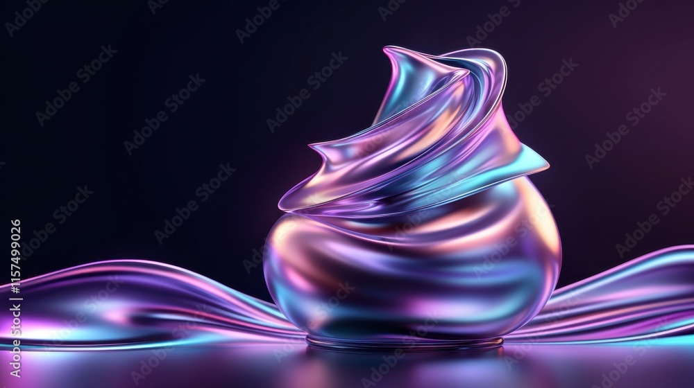 Poster abstract swirl of vibrant iridescent colors on a dark background in 3d rendered style