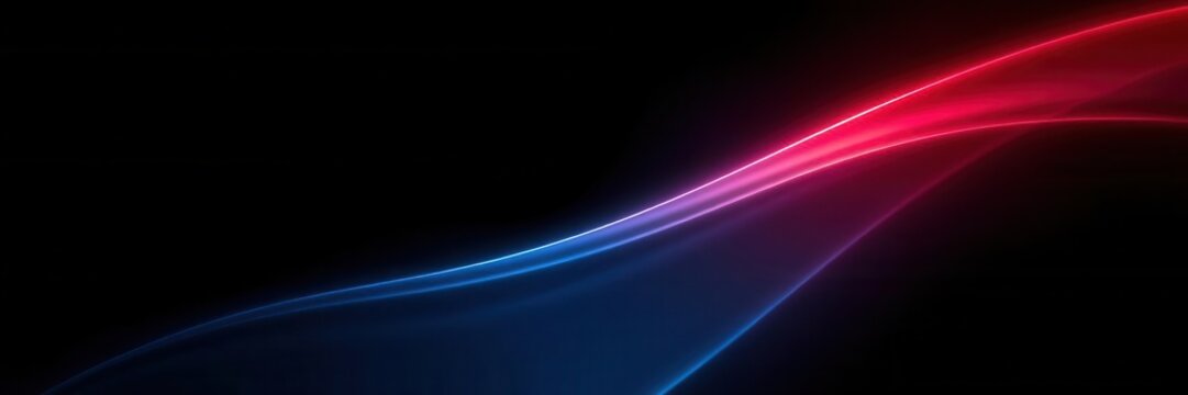 Abstract light wave with vibrant red and blue hues flowing across a black background, creating a dynamic and modern digital art representation of motion and energy.