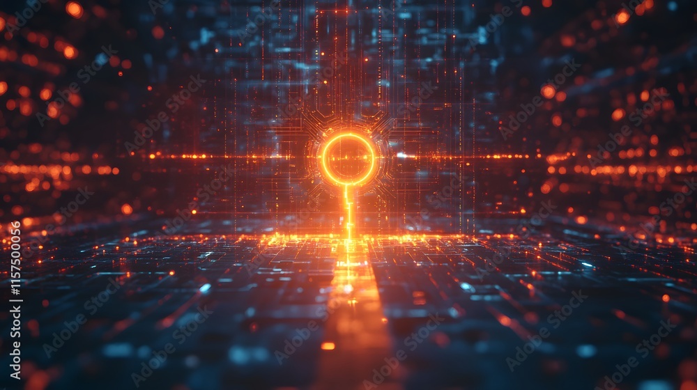 Poster digital key symbolizing innovation virtual environment graphic design futuristic concept abstract vi