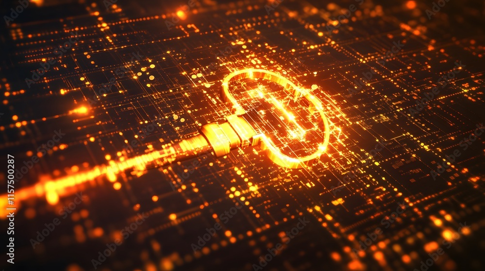 Poster unlocking digital security key symbolizing data protection virtual environment abstract concept futu