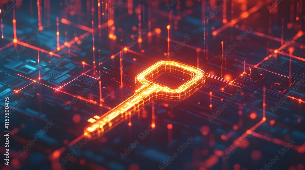 Poster unlocking digital security key symbolizing data protection virtual environment digital artwork abstr