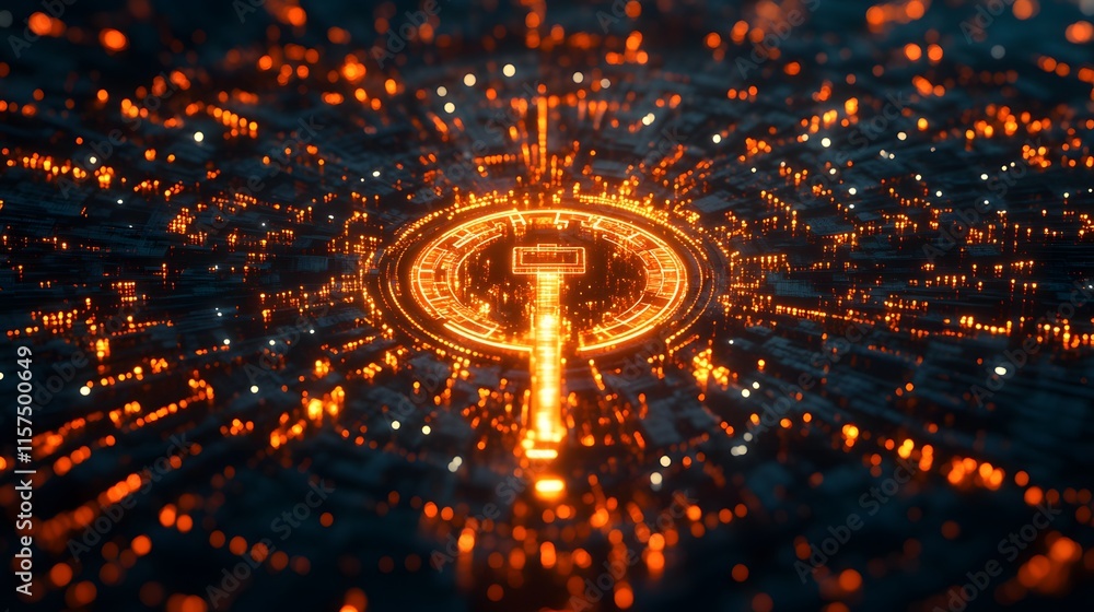 Poster dynamic digital circuitry virtual space abstract art high-tech environment close-up view futuristic 