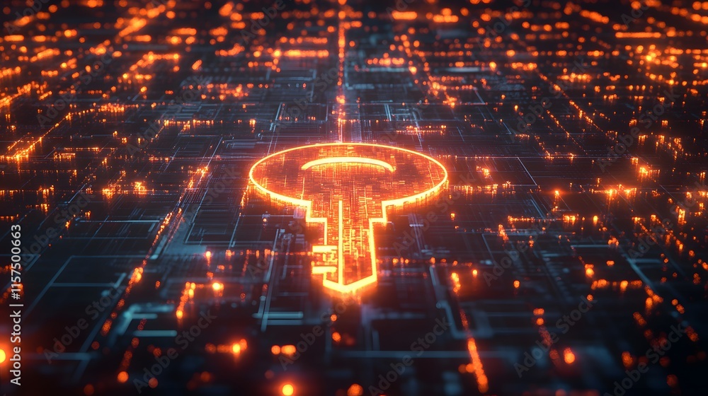 Poster digital key symbolizing cybersecurity virtual environment graphic design futuristic setting abstract