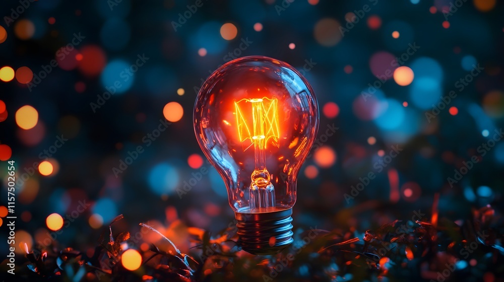 Poster illuminating light bulb against colorful background captured in a vibrant environment artistic conce