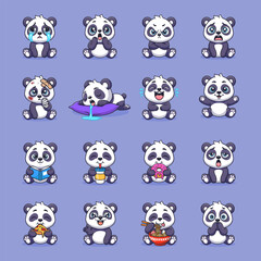 Fototapeta premium Set of cute panda in cartoon style with various action vector illustration