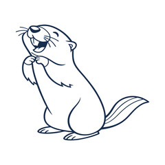 A minimalist line art mascot logo of a river otter stretching with a happy face on white background 