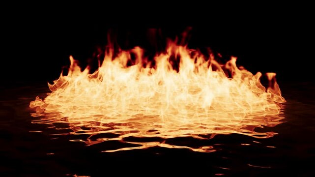 Fire burning on the water, tongues of flame blazing