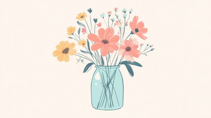 Pastel Flower Bouquet in Glass Jar - Springtime Joy