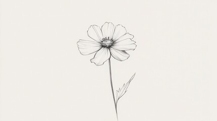 Delicate Cosmos Flower Line Drawing, Minimalist Botanical Art