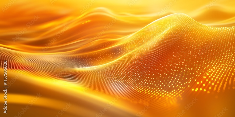 Poster digital network of golden yellow nodes connected by soft orange lines, warm amber gradient backgroun