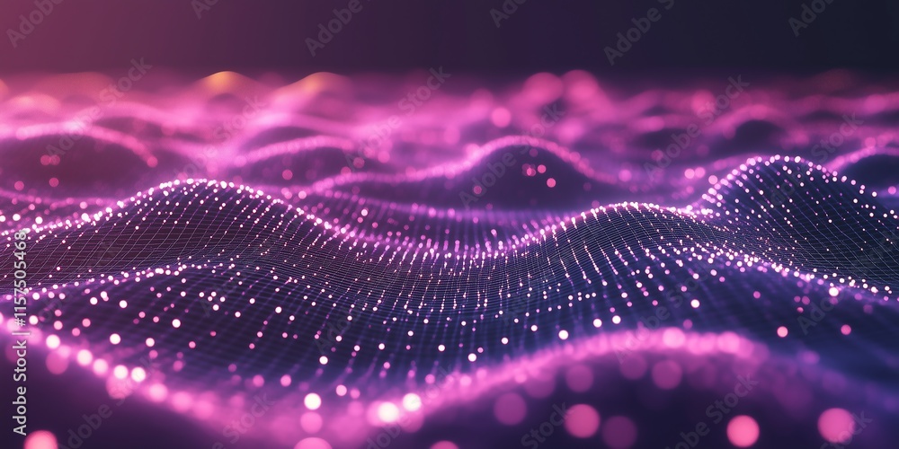 Poster abstract futuristic design featuring glowing purple nodes and precise lines on a dark violet backgro