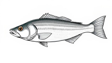 Fototapeta premium Rare Whitefish Commercial Fish Logo Design - Delicious Food Fishing Emblem Doodle Art