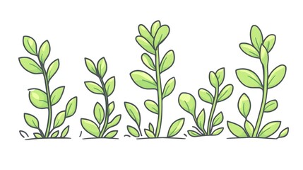Collection of Green Plants Illustrated in Cartoon Style