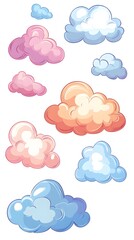 Collection Of Pastel Colored Cartoon Clouds