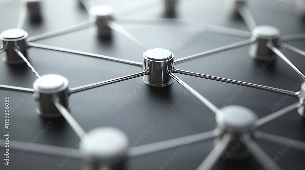Poster sharp network of silver nodes connected by soft gray lines on a smooth gradient background transitio