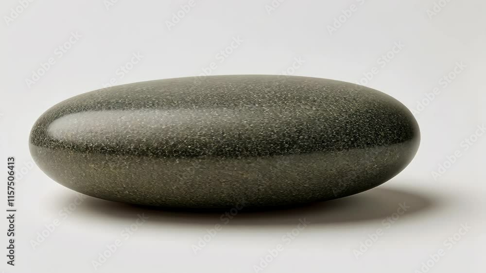 Poster unique smooth pebble shaped stone in minimalist display against soft beige background