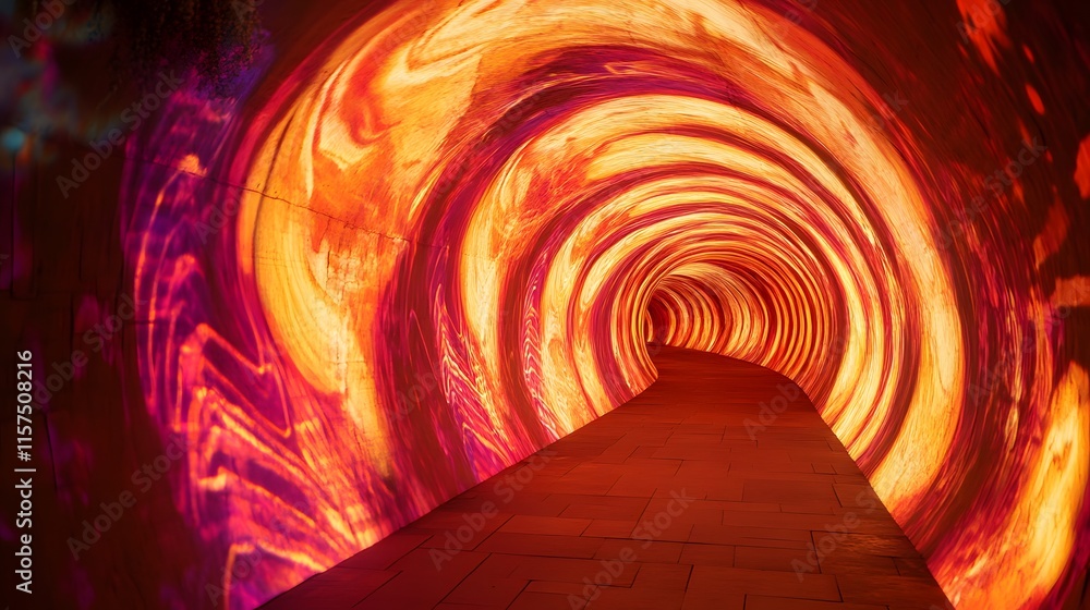 Poster exploring a vibrant tunnel journey abstract art installation contemporary environment dynamic viewpo