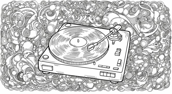 black and white turntable with abstract background clip art preview