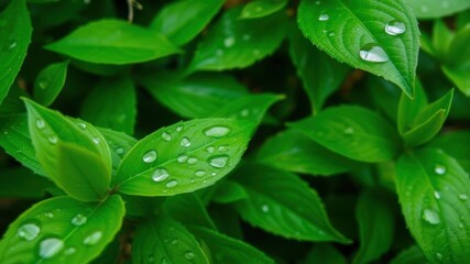 Close-Up View of Fresh Green Leaves with Water Droplets Glistening under Natural Light Showcasing the Beauty of Nature and the Importance of Biodiversity