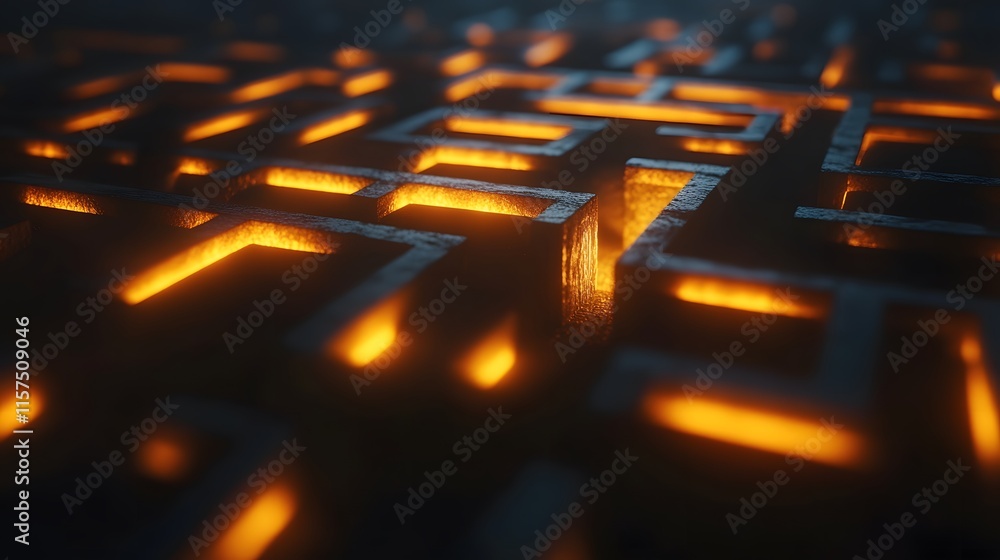 Poster illuminated maze structure digital space 3d render technology environment aerial perspective innovat
