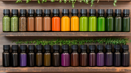 Colorful Bottles on Wooden Shelf - Illustration