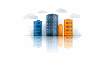 Cityscape Illustration: Urban Buildings Reflection