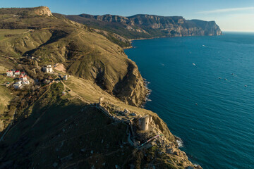 Beautiful aerial view of the bay in Balaklava, on the Black Sea coast of the Crimea peninsula