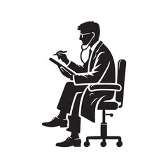 Psychiatrist with a clipboard silhouette vector black color design and solid white background 