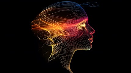 Dynamic artistic representation of a woman's profile abstract environment digital art colorful dynamic viewpoint