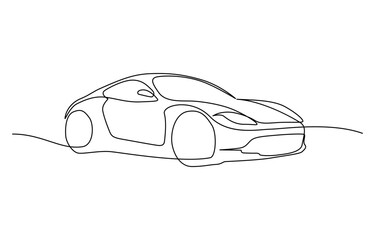 Abstract small car continuous one line drawing style. Minimalist black linear sketch isolated on white background, Vehicle car auto vector icon. One line outline of the car.