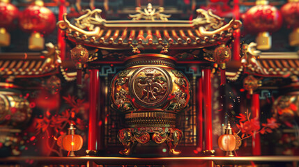 Fototapeta premium Chinese New Year 2025, traditional festive theme, vibrant colors, rich red and gold details, detailed cultural elements, high-resolution illustration