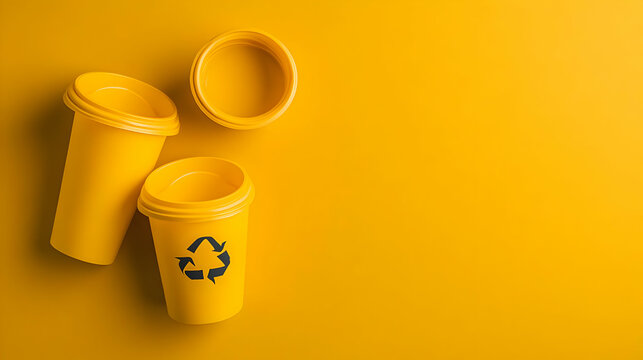 Yellow Recycling Cups 3D Illustration