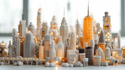 Knitted Cityscape Illuminated Crochet Buildings Urban Art Miniature City