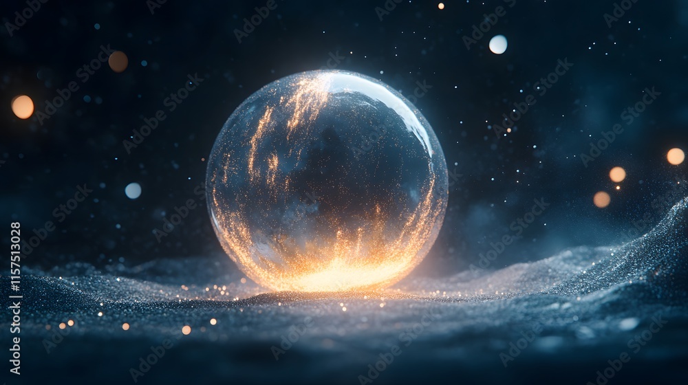 Poster dynamic energy sphere igniting in dark oceanic environment digital art abstract conceptual viewpoint