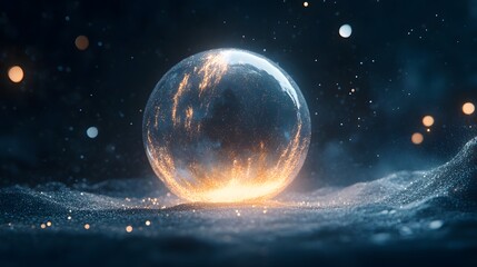 Obraz premium Dynamic energy sphere igniting in dark oceanic environment digital art abstract conceptual viewpoint