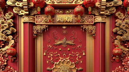 Chinese New Year background, traditional festive theme, vibrant colors, rich red and gold details, detailed cultural elements, high-resolution illustration