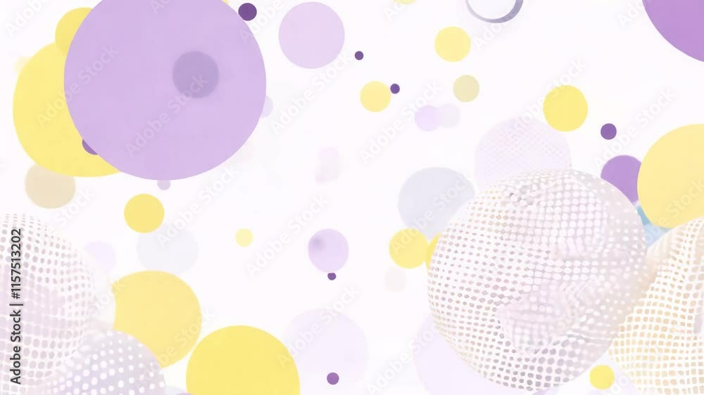 Poster the camera zooms in on pastel polka dots arranged in a whimsical pattern on a white background with 