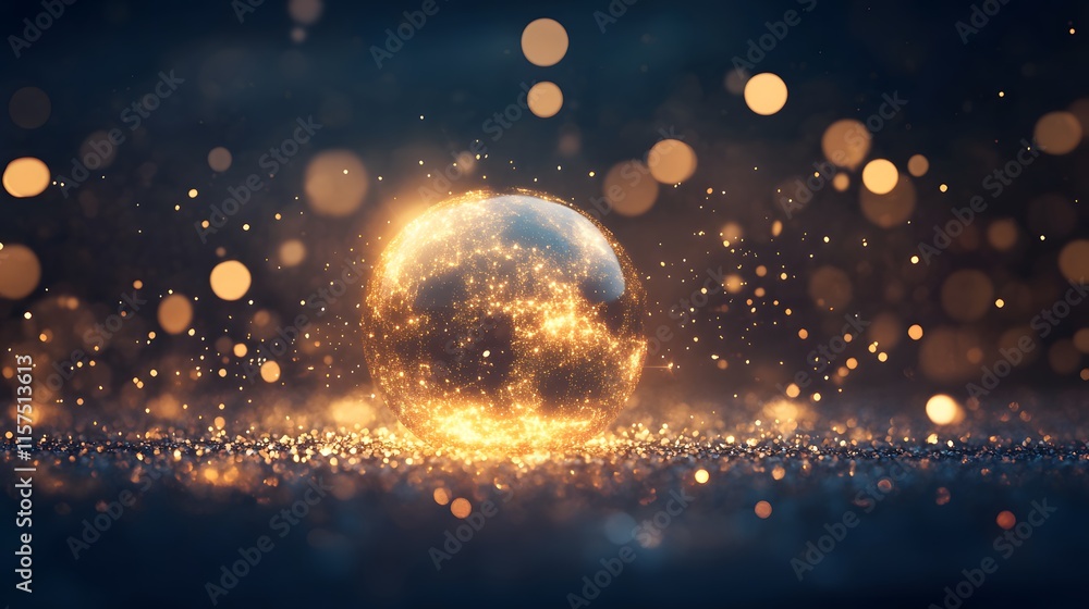 Poster illuminating sparkling orb digital realm abstract art nighttime setting close-up view energy concept