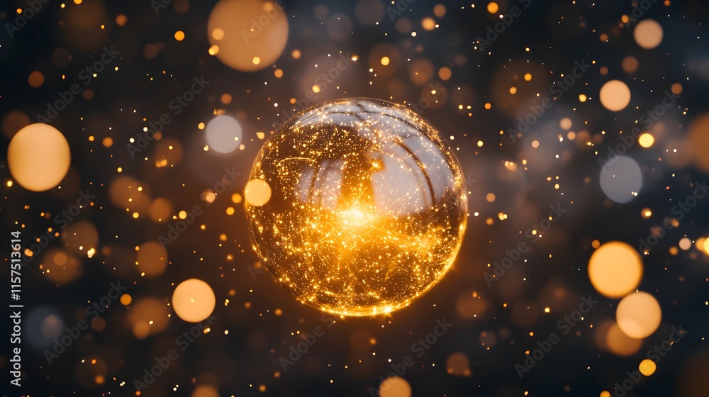 Aufkleber glowing orb of light particles abstract digital space visual art cosmic environment close-up view ca