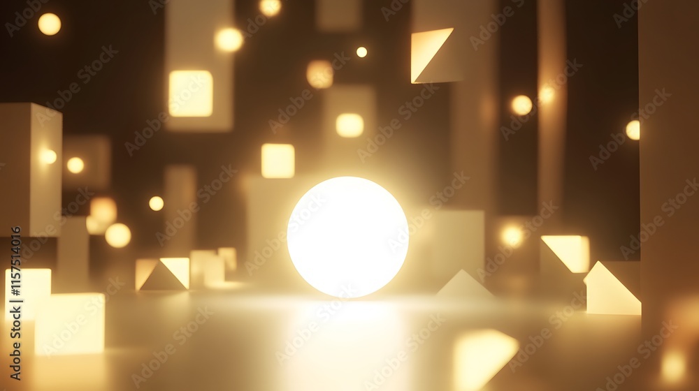 Poster illuminating geometry floating shapes and light effects in a digital space