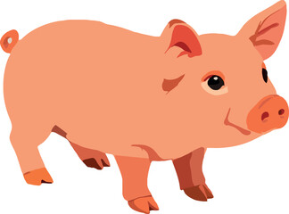 Piglet standing and looking forward on white background