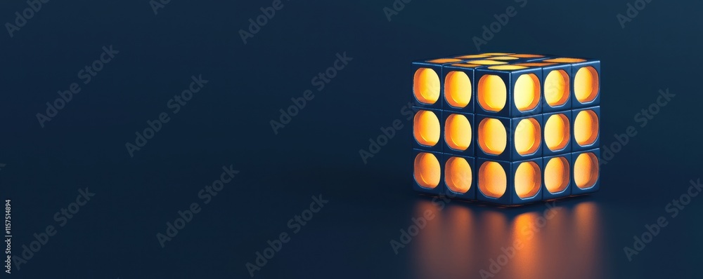 Poster abstract glowing cube with matrix design showcasing model optimization and ai concepts